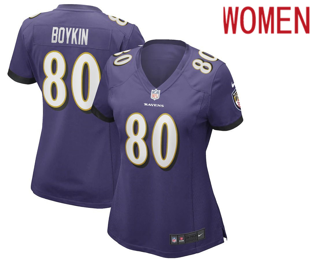 Women Baltimore Ravens #80 Miles Boykin Nike Purple Game NFL Jersey